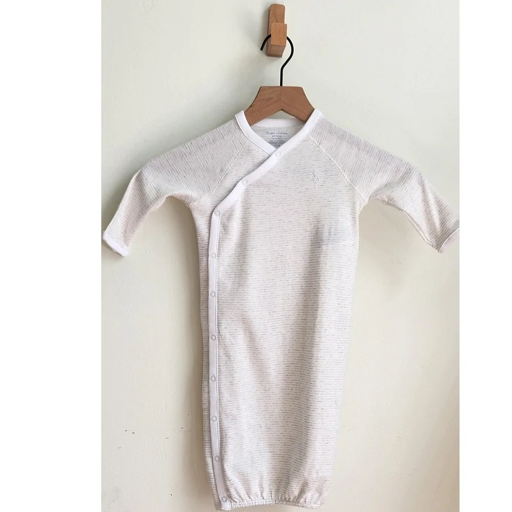 Ralph Lauren Baby Gown Unisex Cream Striped Snap Front Sleep Sack